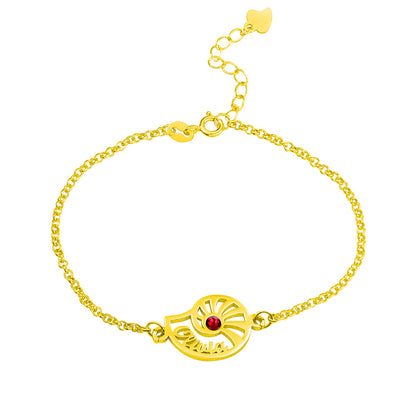 Personalized Name Conch Necklace and Bracelet with Birthstone in Gold