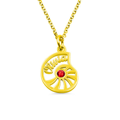 Personalized Name Conch Necklace and Bracelet with Birthstone in Gold