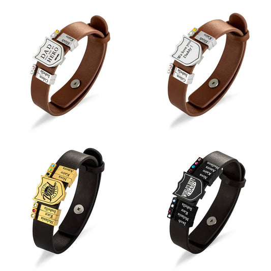 Personalized Shield Artificial Leather Bracelet for Dads