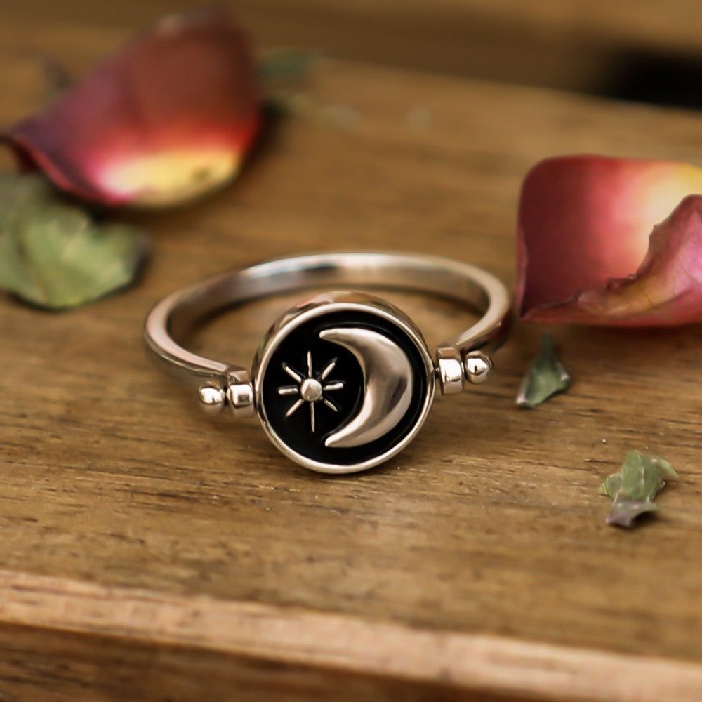 Moon Star & Sun Gothic Ring, Sterling Silver Dainty Ring Handmade, Birthday/Anniversary/Valentine's Day/Wedding Gift for Him/Her/Couples