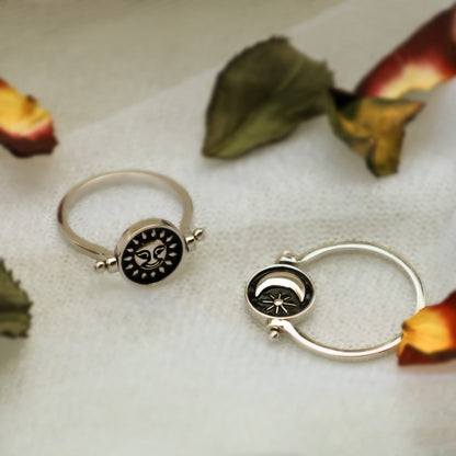 Moon Star & Sun Gothic Ring, Sterling Silver Dainty Ring Handmade, Birthday/Anniversary/Valentine's Day/Wedding Gift for Him/Her/Couples