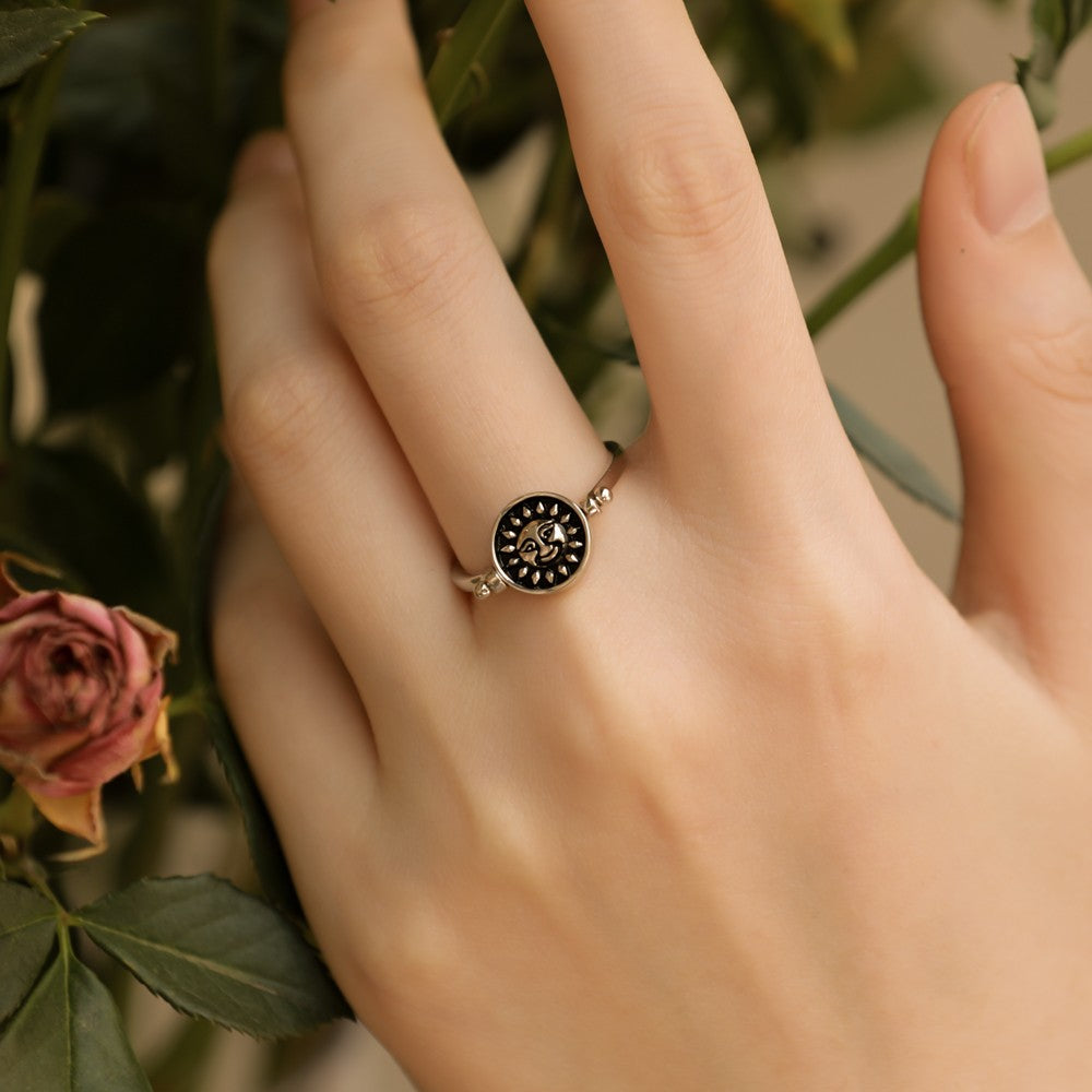 Moon Star & Sun Gothic Ring, Sterling Silver Dainty Ring Handmade, Birthday/Anniversary/Valentine's Day/Wedding Gift for Him/Her/Couples