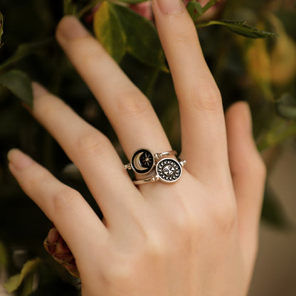 Moon Star & Sun Gothic Ring, Sterling Silver Dainty Ring Handmade, Birthday/Anniversary/Valentine's Day/Wedding Gift for Him/Her/Couples