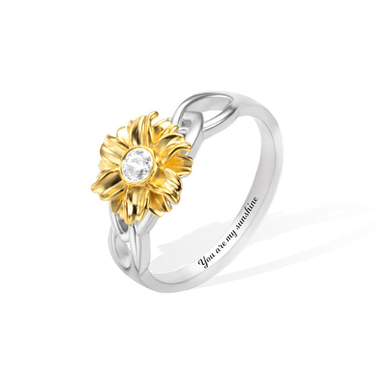 Personalized Name Sunflower Ring with Birthstone, Sterling Silver/Brass Sunflower Jewelry, You are My Sunshine Ring, Gift for Girl/Mother/Wife