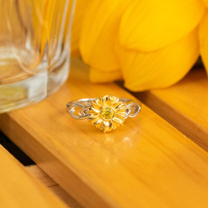 Personalized Name Sunflower Ring with Birthstone, Sterling Silver/Brass Sunflower Jewelry, You are My Sunshine Ring, Gift for Girl/Mother/Wife