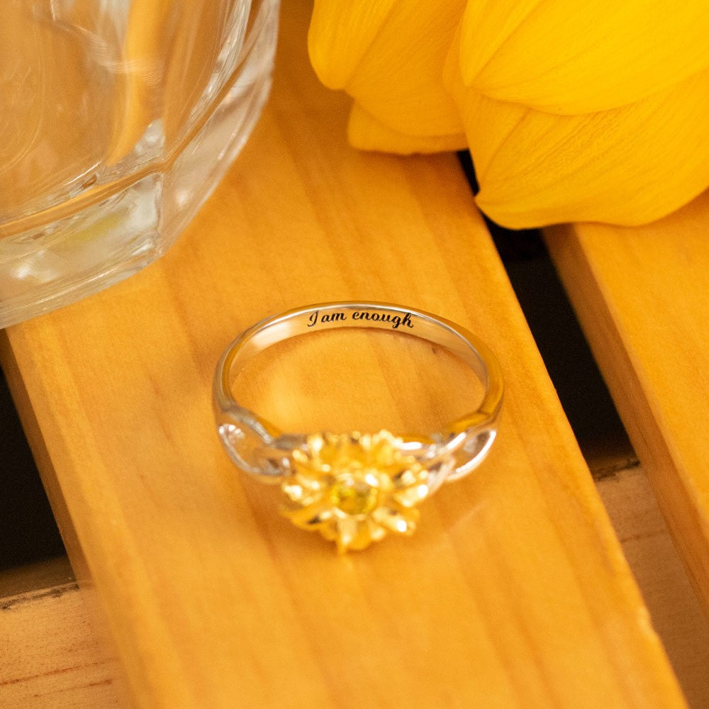 Personalized Name Sunflower Ring with Birthstone, Sterling Silver/Brass Sunflower Jewelry, You are My Sunshine Ring, Gift for Girl/Mother/Wife