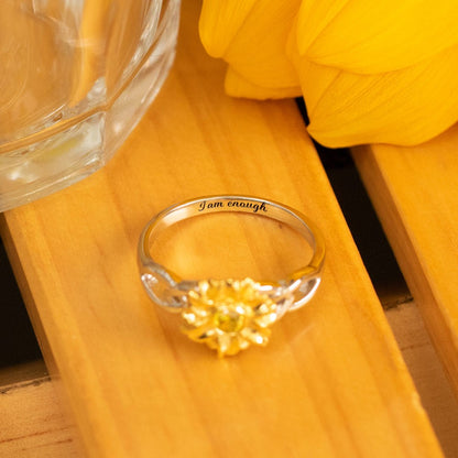 Personalized Name Sunflower Ring with Birthstone, Sterling Silver/Brass Sunflower Jewelry, You are My Sunshine Ring, Gift for Girl/Mother/Wife