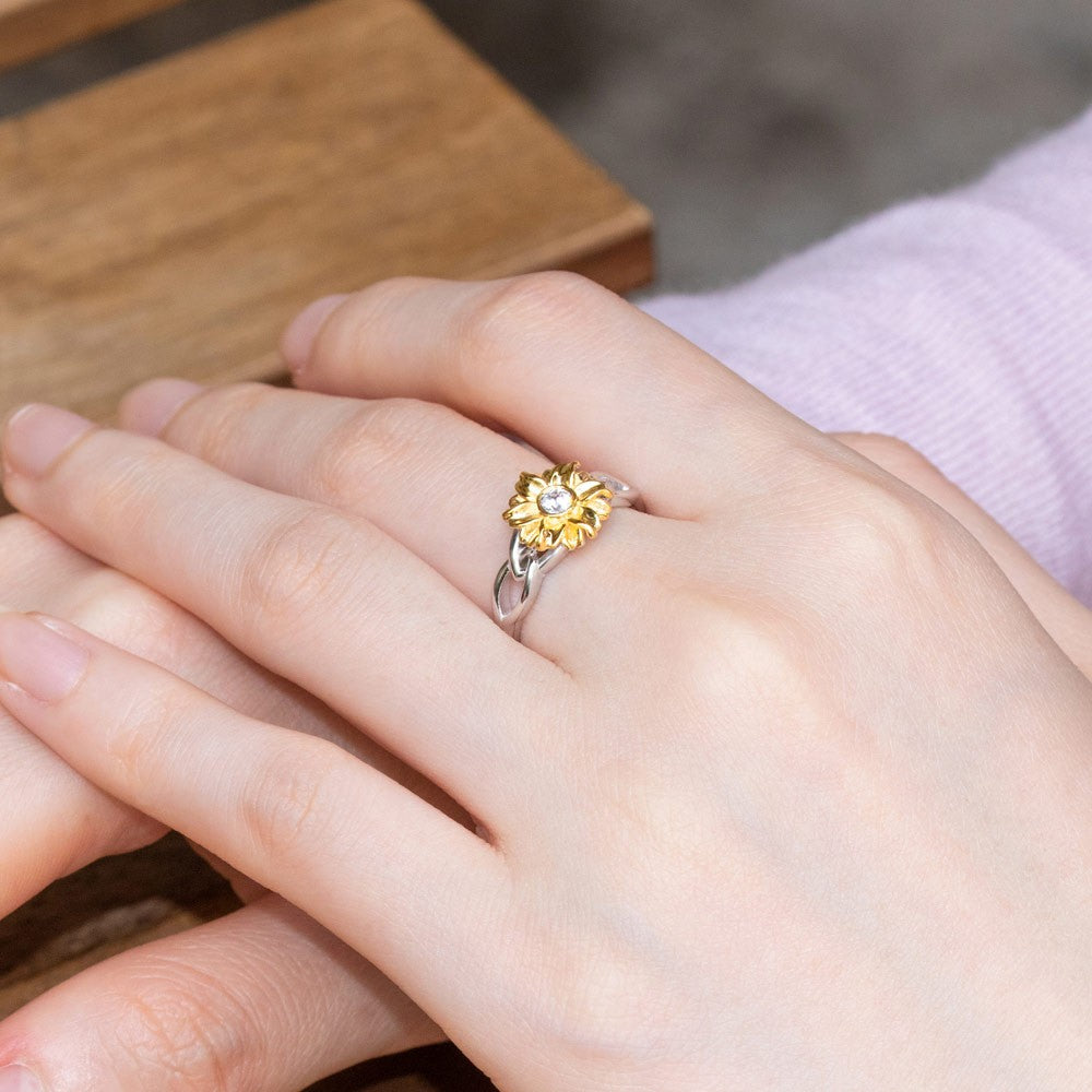 Personalized Name Sunflower Ring with Birthstone, Sterling Silver/Brass Sunflower Jewelry, You are My Sunshine Ring, Gift for Girl/Mother/Wife