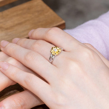 Personalized Name Sunflower Ring with Birthstone, Sterling Silver/Brass Sunflower Jewelry, You are My Sunshine Ring, Gift for Girl/Mother/Wife