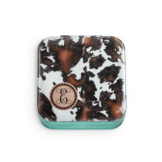 Custom Cowgirl Jewelry Box with Monogram, Vegan Leather Jewelry Travel Case Organizer Box, Birthday/Anniversary/Wedding Gift for Cowgirl/Cow Lover