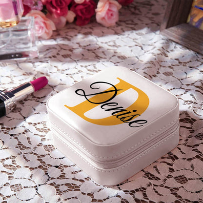 Custom Jewelry Box with Name & Initial, Portable Jewelry Box, Vegan Leather Jewelry Travel Case Organizer Box, Gift for Women