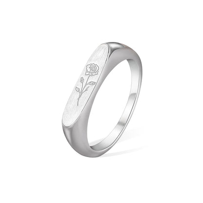 Birth Flower Ring, Floral Signet Ring, Sterling Silver/Brass Engraved Stack Ring, Birthday/Mother's Day Gift for Mother/Grandma/Wife/Friend