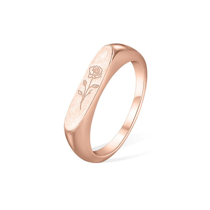 Birth Flower Ring, Floral Signet Ring, Sterling Silver/Brass Engraved Stack Ring, Birthday/Mother's Day Gift for Mother/Grandma/Wife/Friend