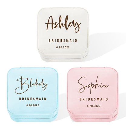 Personalized Travel Jewelry Box, Leather Small Jewelry Organizer, Ring Case for Wedding Gifts, Bridesmaid Proposal Gifts