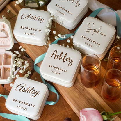 Personalized Travel Jewelry Box, Leather Small Jewelry Organizer, Ring Case for Wedding Gifts, Bridesmaid Proposal Gifts