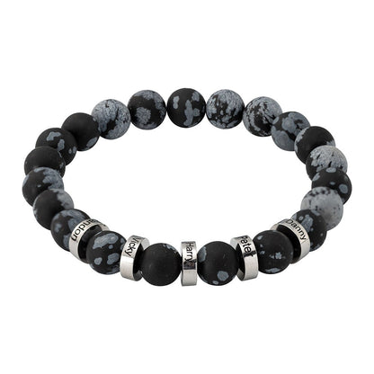 Custom Beaded Bracelet with Names, 1-6 Stainless Steel Beads Bracelet for Men, Birthday/Father's Day/Christmas Gift for Dad/Husband/Grandpa