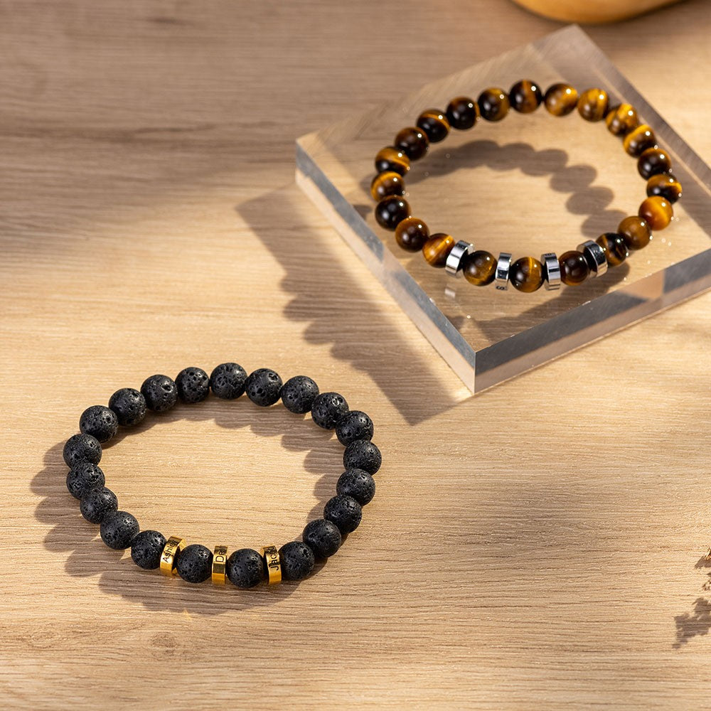Custom Beaded Bracelet with Names, 1-6 Stainless Steel Beads Bracelet for Men, Birthday/Father's Day/Christmas Gift for Dad/Husband/Grandpa