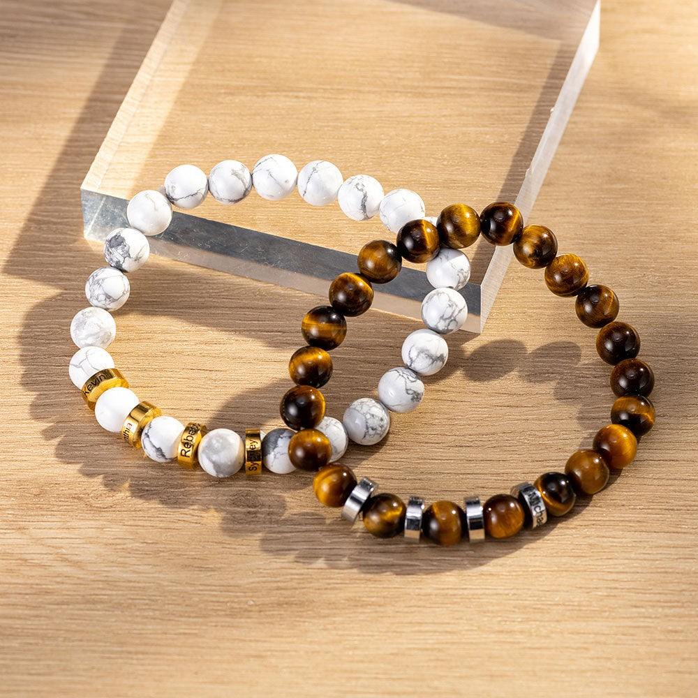 Custom Beaded Bracelet with Names, 1-6 Stainless Steel Beads Bracelet for Men, Birthday/Father's Day/Christmas Gift for Dad/Husband/Grandpa