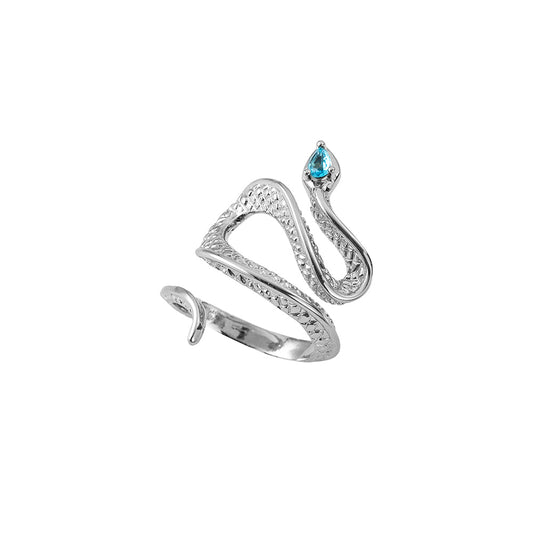 Silver Snake Ring with Blue Zircon Gem, Vintage Serpent Ring, Punk  Animal Ring Dainty Adjustable Open Ring Gift for Women Girls - Brass