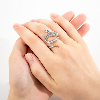 Silver Snake Ring with Blue Zircon Gem, Vintage Serpent Ring, Punk  Animal Ring Dainty Adjustable Open Ring Gift for Women Girls - Brass