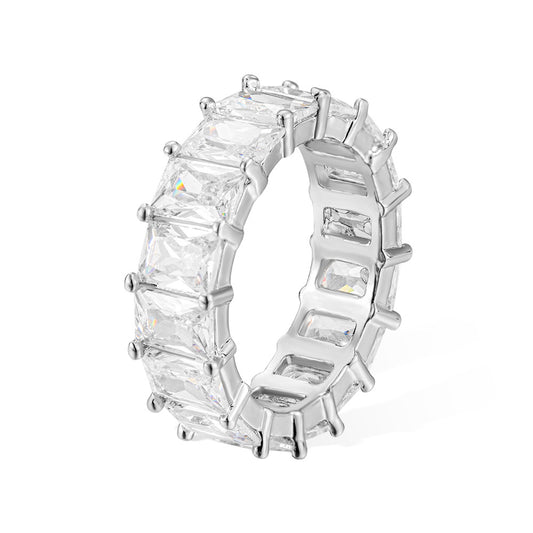 Cubic Zirconia Baguette Eternity Ring, Iced Out Brass Ring, Promise Ring Engagement Ring, Birthday/Anniversary/Valentine's Day Gift for Men/Women