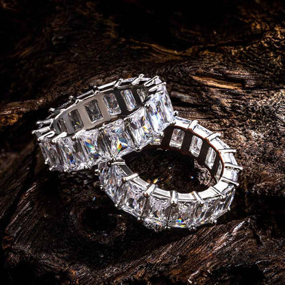 Cubic Zirconia Baguette Eternity Ring, Iced Out Brass Ring, Promise Ring Engagement Ring, Birthday/Anniversary/Valentine's Day Gift for Men/Women