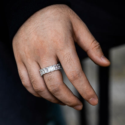 Cubic Zirconia Baguette Eternity Ring, Iced Out Brass Ring, Promise Ring Engagement Ring, Birthday/Anniversary/Valentine's Day Gift for Men/Women
