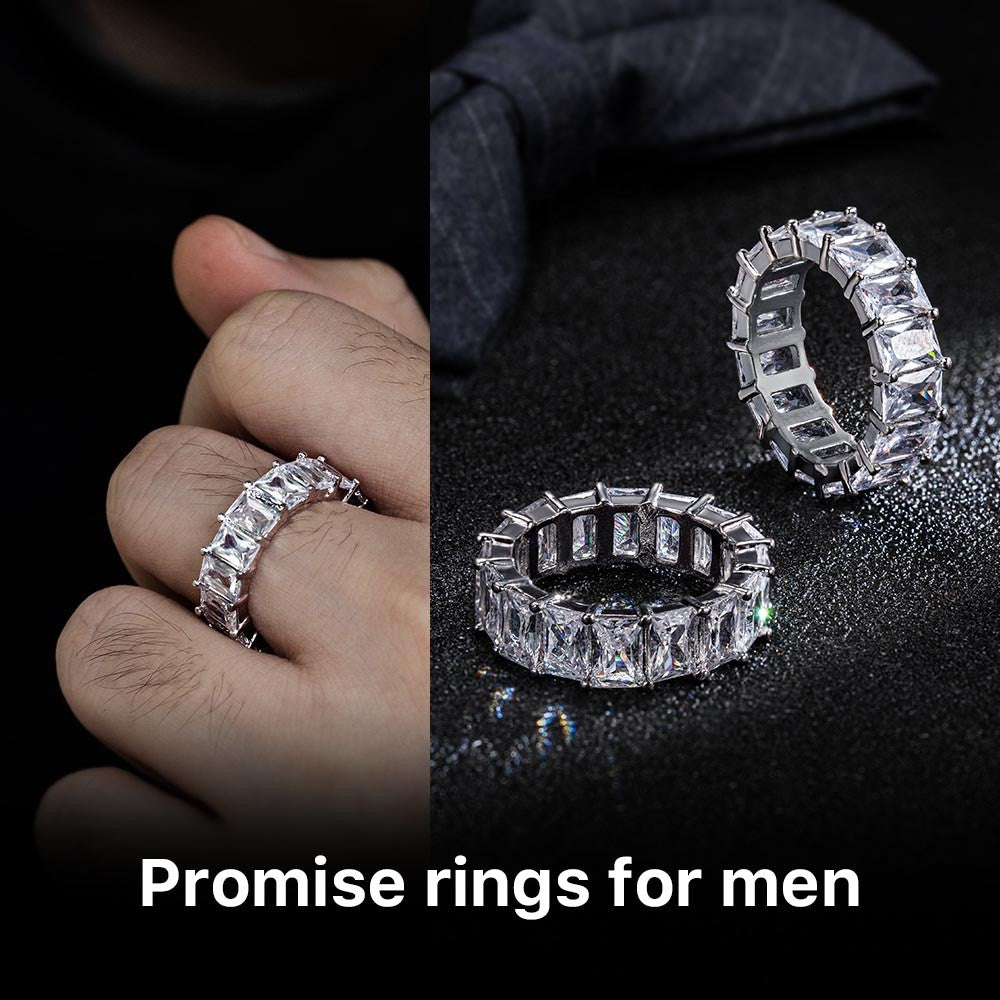 Cubic Zirconia Baguette Eternity Ring, Iced Out Brass Ring, Promise Ring Engagement Ring, Birthday/Anniversary/Valentine's Day Gift for Men/Women