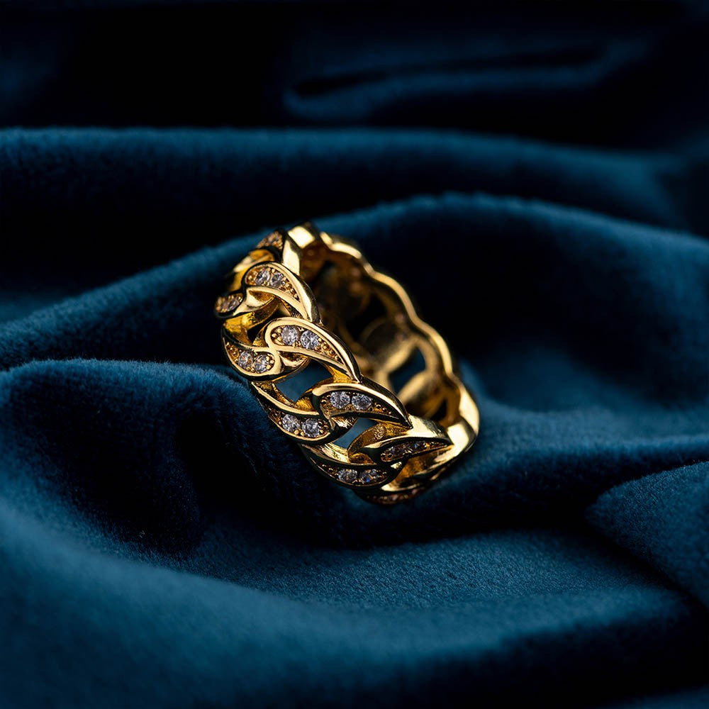 Cuban Link Chain Ring, Brass Zirconia Pinky Ring, Unisex Bling Chunky Ring Statement Ring, Birthday/Anniversary/Graduation/ Gift for Men & Women
