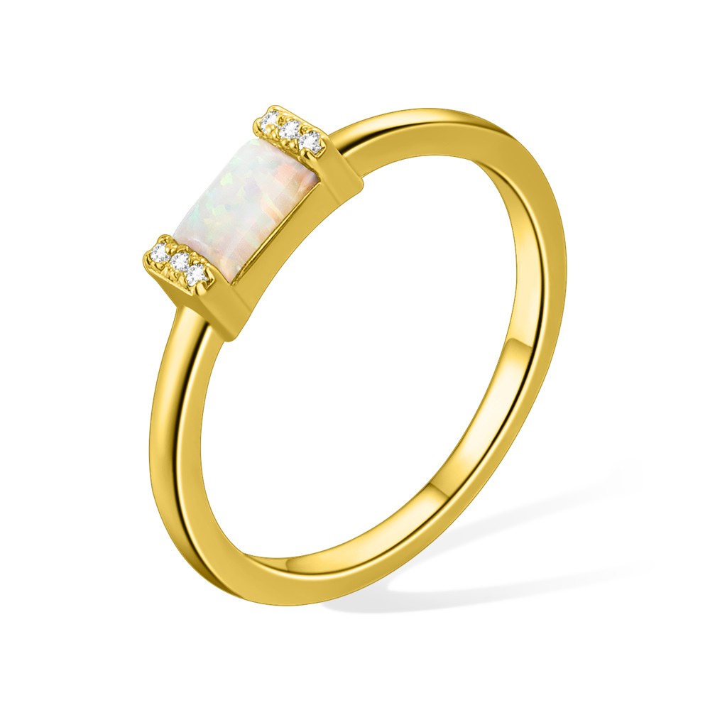 Rectangle Opal Ring, Baguette Ring, Dainty Opal Ring, Minimalist Ring, Stacking Ring, Gift for Her/Mom/Wife