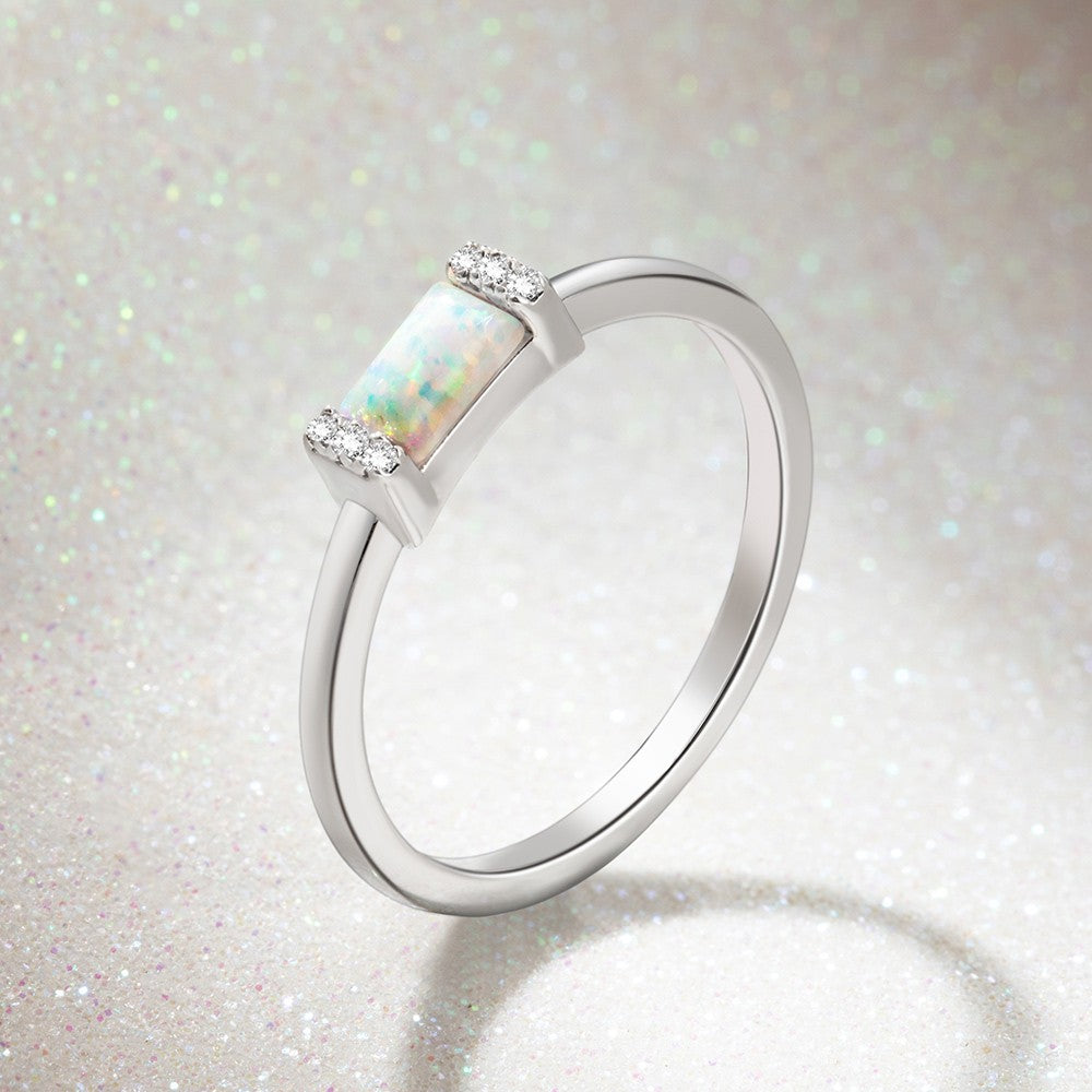 Rectangle Opal Ring, Baguette Ring, Dainty Opal Ring, Minimalist Ring, Stacking Ring, Gift for Her/Mom/Wife