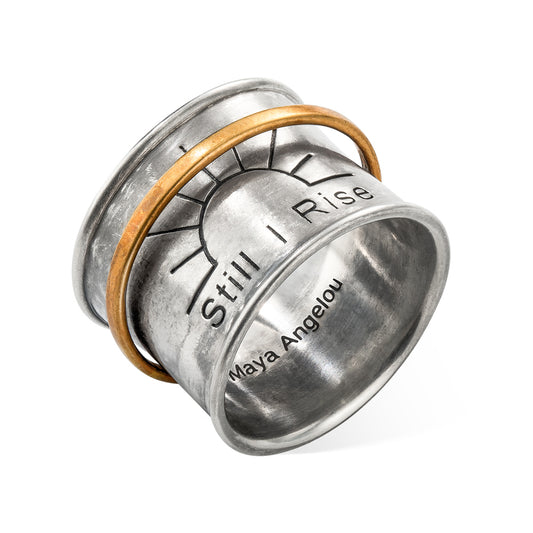 Still I Rise Sun Ring, Spinner Fidget Ring, Meditation Spinning Wide Band, Engraved Anxiety Ring, Fidget Ring, Gift for Women/Friends