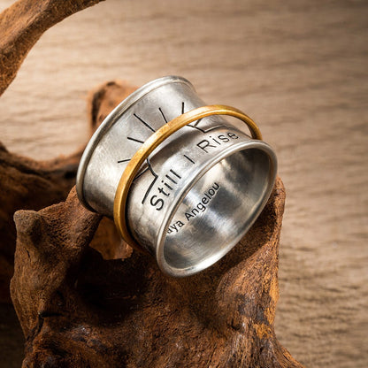 Still I Rise Sun Ring, Spinner Fidget Ring, Meditation Spinning Wide Band, Engraved Anxiety Ring, Fidget Ring, Gift for Women/Friends