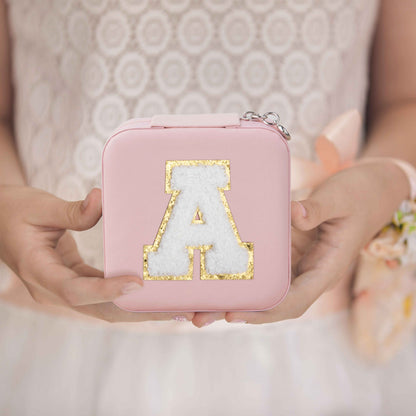 Custom Initial Jewelry Box with Chenille Letter Patch, Portable Jewelry Travel Case, Jewelry Organizer Box, Gift for Bridesmaids/Mom/Girlfriend
