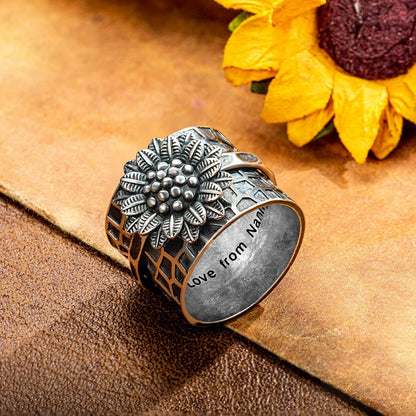 Custom Sunflower Fidget Ring, Anti-Anxiety Flower Spinner Ring, Worry Ring, Sterling Silver 925/Brass Boho Chunky Ring, Fidget Jewelry for Women