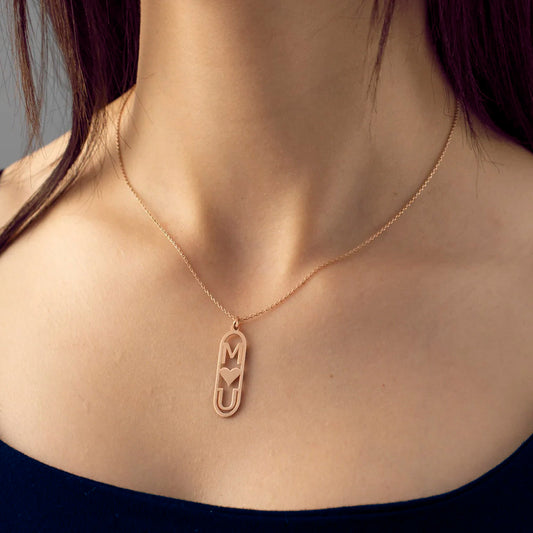Personalized Two Capital Letter and Heart Necklace, Custom Vertical Couple's/Friendship Necklace, Birthday/Anniversary/Valentine's Day Gift for Her