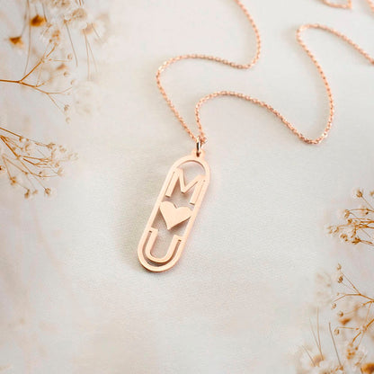 Personalized Two Capital Letter and Heart Necklace, Custom Vertical Couple's/Friendship Necklace, Birthday/Anniversary/Valentine's Day Gift for Her