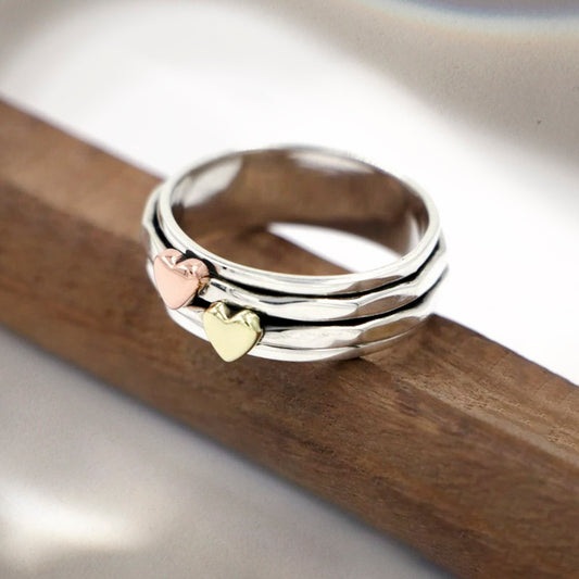 Multiple Layers Heart Spinner Ring, Meditation Ring, Fidget Ring, Spin Ring, Gift for Her/Him
