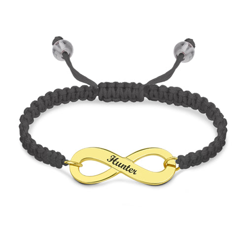 Engraved Infinity Symbol Cord Bracelet Gold Plated