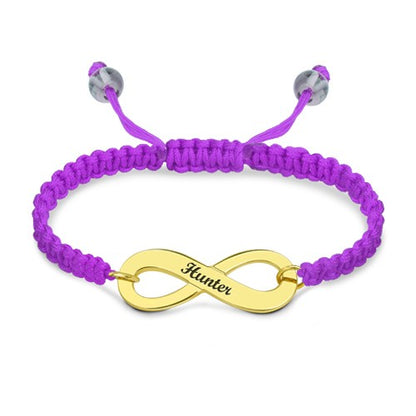 Engraved Infinity Symbol Cord Bracelet Gold Plated