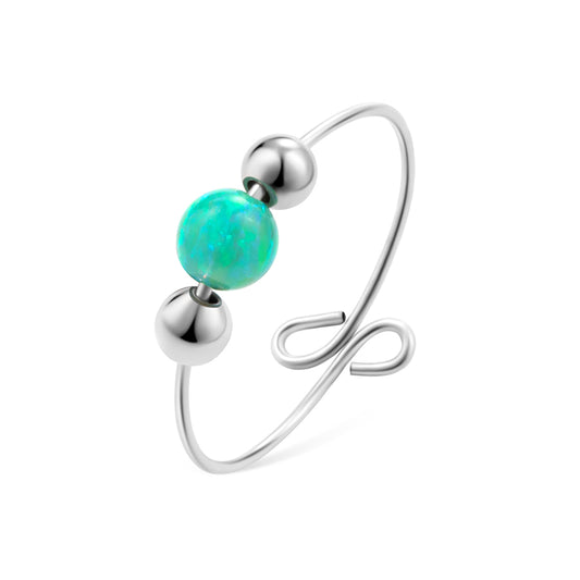 Opal Anxiety Ring with Moving Beads, Stress Relief Anxiety Fidget Ring, Sterling Silver 925 Adjustable Spinner Ring, Gift for Woman/Mom/Girlfriend