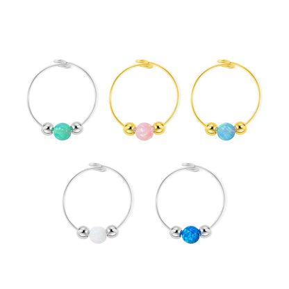 Opal Anxiety Ring with Moving Beads, Stress Relief Anxiety Fidget Ring, Sterling Silver 925 Adjustable Spinner Ring, Gift for Woman/Mom/Girlfriend