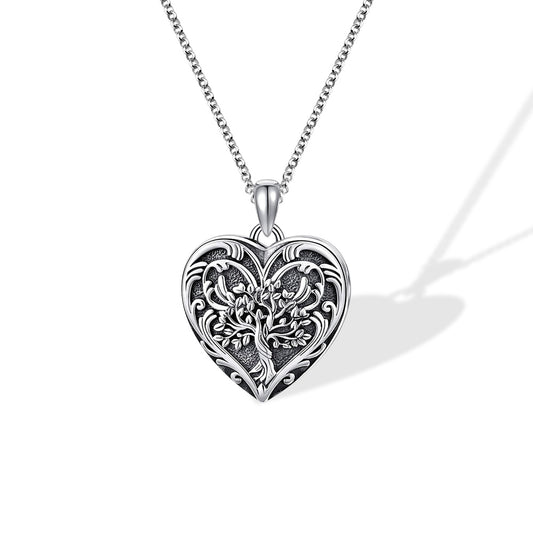 Personalized Tree of Life Locket Necklace, Brass/Sterling Silver 925 Heart Photo Locket Necklace, Engraved Necklace, Gift for Wife/Mother/Grandma