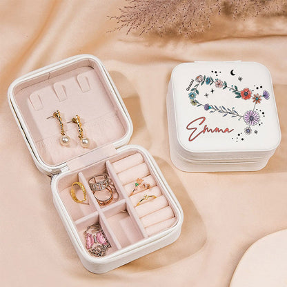 Custom Zodiac Floral Constellation Jewelry Box, Travel Jewelry Case, Jewelry Gift Box, Birthday/Mother's Day/Wedding Gift for Mom/Bride/Bridesmaid