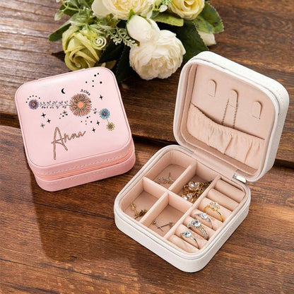 Custom Zodiac Floral Constellation Jewelry Box, Travel Jewelry Case, Jewelry Gift Box, Birthday/Mother's Day/Wedding Gift for Mom/Bride/Bridesmaid