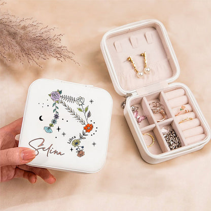 Custom Zodiac Floral Constellation Jewelry Box, Travel Jewelry Case, Jewelry Gift Box, Birthday/Mother's Day/Wedding Gift for Mom/Bride/Bridesmaid