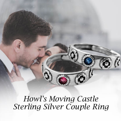 Vintage Red and Blue Gem Rings with Flower, Sterling Silver 925 Ring, Adjustable Ring, Gift for Howl's Moving Castle Fans