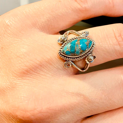 Natural Turquoise Ring, Anti-anxiety Ring, Boho Style, Sterling Silver 925/Brass Jewelry, Rings for Women, Gift for Grandma/Mom/Friend