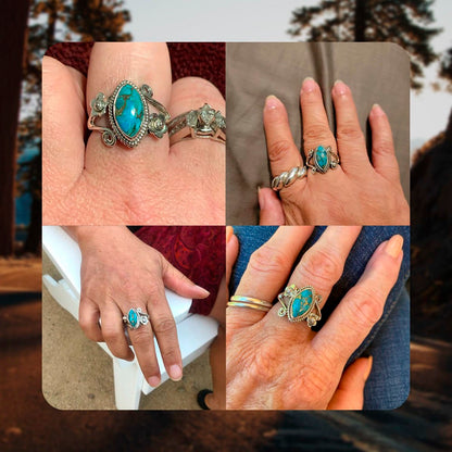Natural Turquoise Ring, Anti-anxiety Ring, Boho Style, Sterling Silver 925/Brass Jewelry, Rings for Women, Gift for Grandma/Mom/Friend