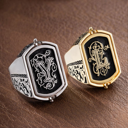 Custom Double Initial Flip Ring, Monogrammed Letters Signet Ring, Sterling Silver 925/Brass Ring, Birthday/Father's Day Gift for Him/Her/Dad/Husband